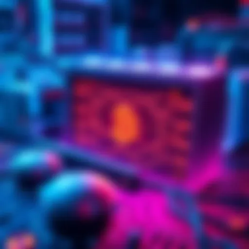 Illustration of quantum computers with digital currency symbols, representing the threat to the crypto industry from quantum technology.