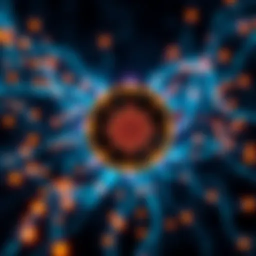 Quantum Safe Blockchain Concept A digital representation of a secure blockchain network with quantum computing elements, symbolizing advanced security for digital assets.