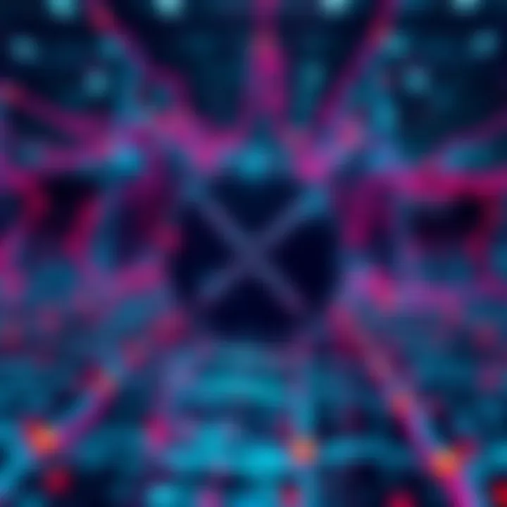 A digital representation of quantum computing threatening a blockchain network with XRP logo