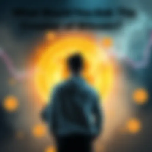 Questioning Bitcoin's Creator A person holding a question mark sign while standing in front of a digital Bitcoin symbol