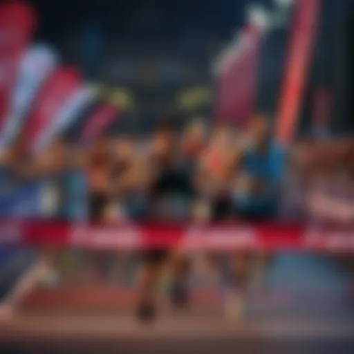 Racing participants crossing the finish line with expressions of surprise and confusion after unexpected losses