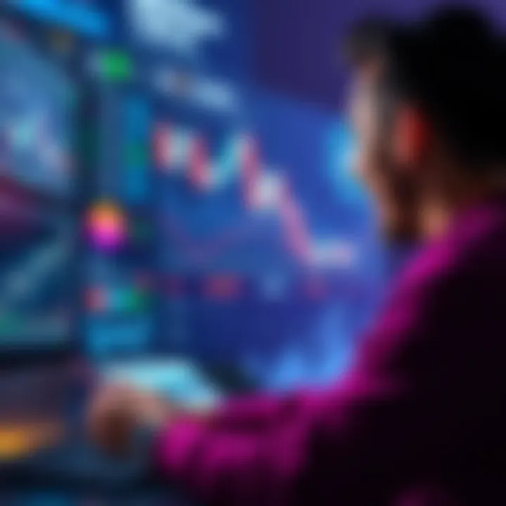 A person analyzing charts and graphs related to Raydium coin trading without advertisements, looking excited about potential profits.