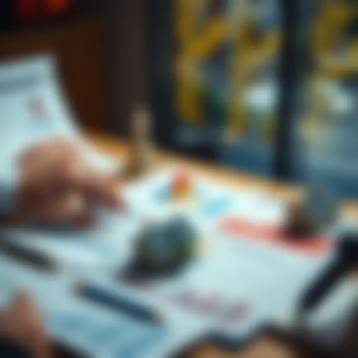 A person comparing rental rates and property plots on a table with charts and graphs