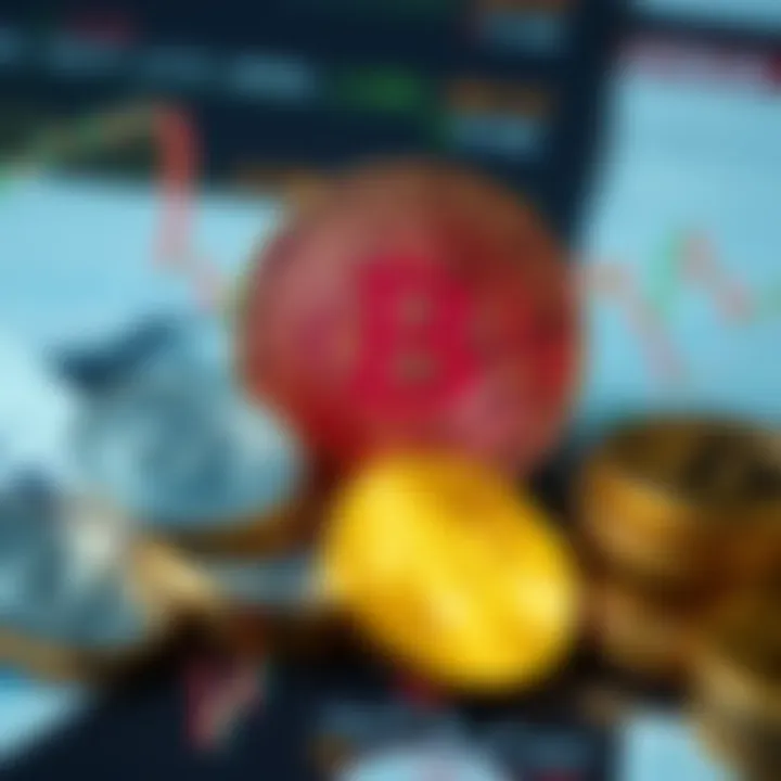 A comparison of real Bitcoin coins alongside stocks and IOUs, illustrating their differences in value and reliability. Bitcoin coins are visibly distinct from paper currencies and stock certificates.