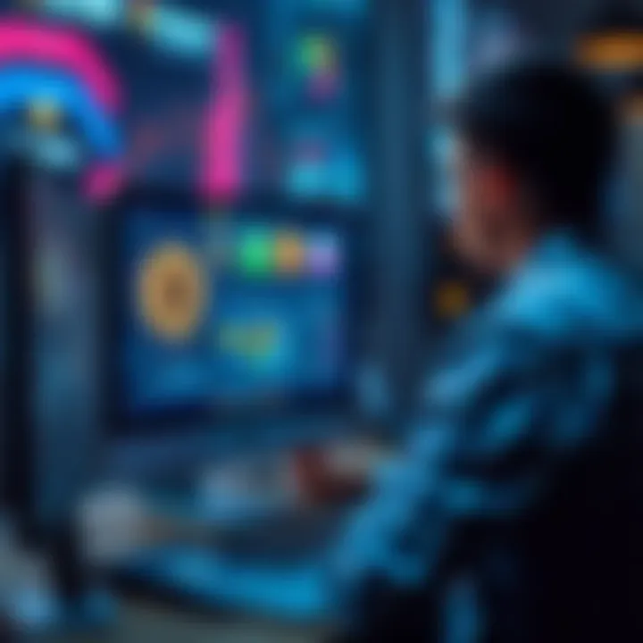 Person at a computer screen looking at various apps and sites to unstake Algo assets