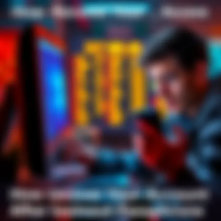 Recovering Account Access A person looking at a computer screen with a worried expression while holding a phone, trying to recover an account after losing a passphrase.