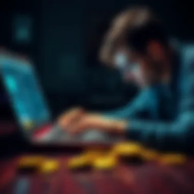 Recovering a Lost Bitcoin Wallet A person working on an old laptop to recover a lost Bitcoin wallet from 2013 containing 20 BTC.