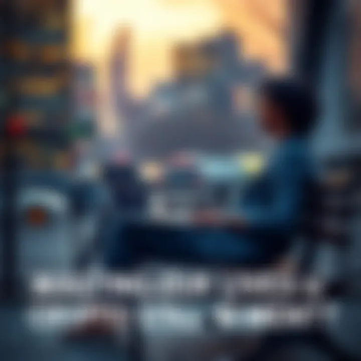 A person sitting on a bench, looking thoughtful with a laptop and a chart showing declining investments. Background hints at a cityscape, symbolizing a desire for change.