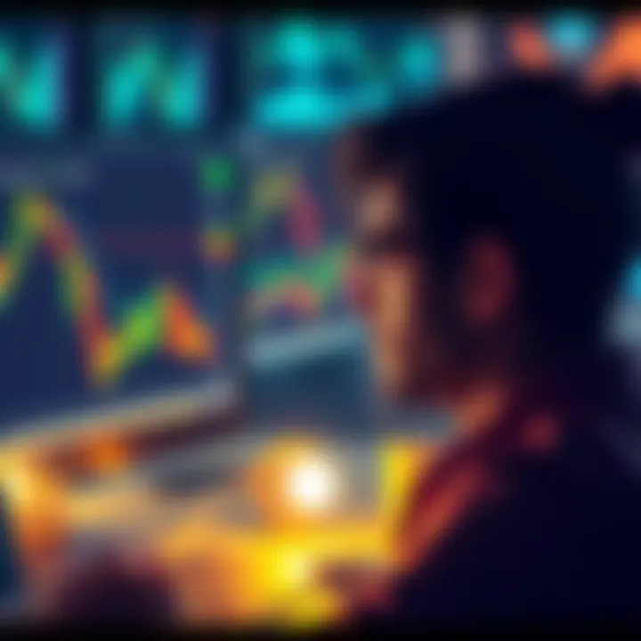 Reflection on Crypto Choices A person looking thoughtfully at a computer screen displaying cryptocurrency charts, pondering past investment decisions.