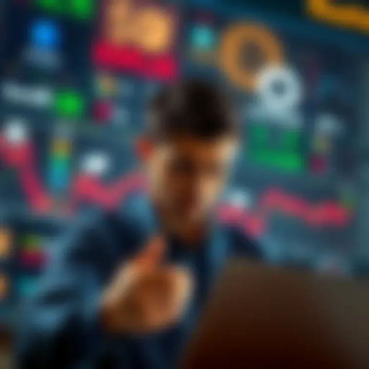 A visual representation of a person analyzing crypto exchange charts with a concerned expression, surrounded by large exchange logos and smaller platforms fading in the background.