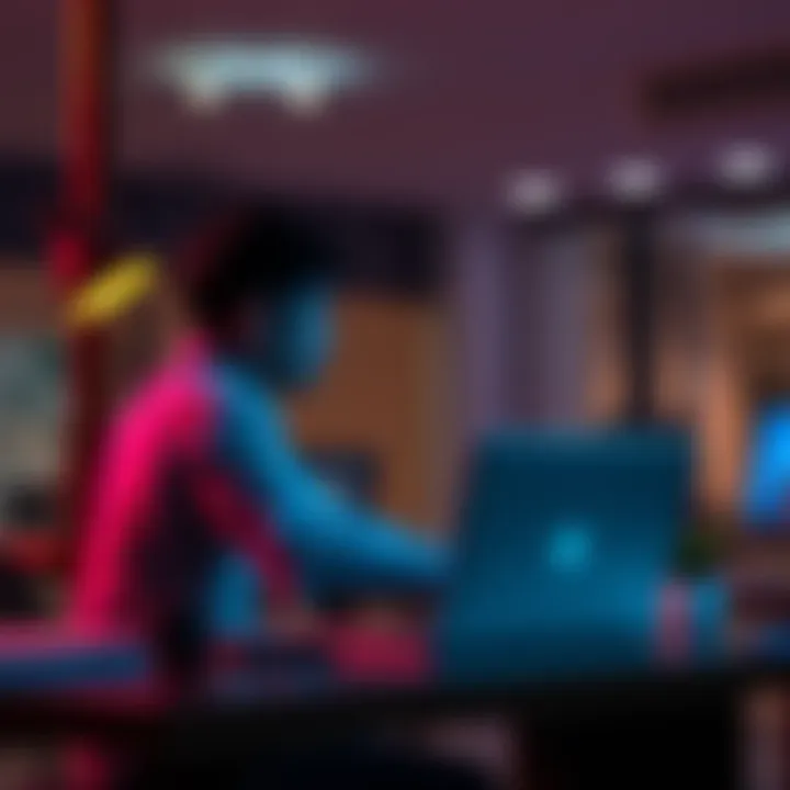 Reporting Domain Guide A person sitting at a desk with a laptop, looking at a webpage about reporting a domain issue.