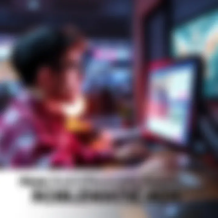 A person sitting at a computer, looking concerned while viewing an offensive ad on the screen, ready to report it