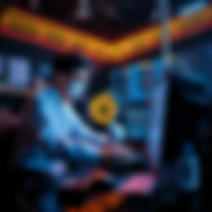 A researcher working on a computer with quantum hardware, achieving a breakthrough in breaking a 15-bit elliptic curve key, symbolizing a threat to cryptocurrency security.