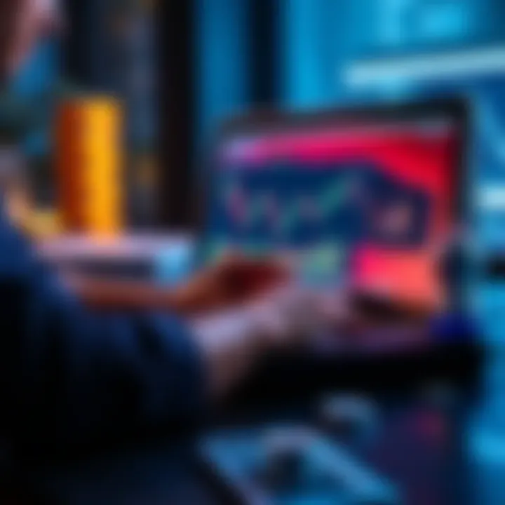Researching Crypto Investments A person analyzing cryptocurrency charts on a laptop with notes and a calculator.
