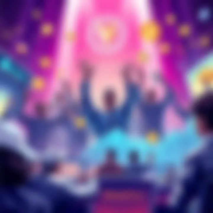 Illustration of retail investors enthusiastically investing in MetaETH and ICOs, with visuals of coins and digital assets symbolizing growth and excitement.