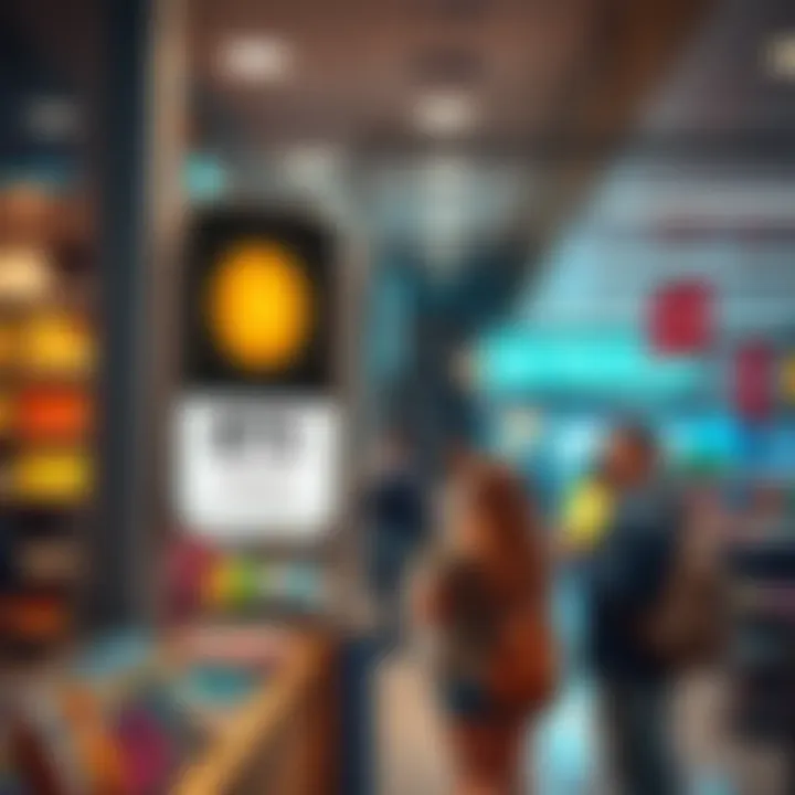 A retail store showcasing a sign for Bitcoin payments at the checkout, with tourists browsing products.