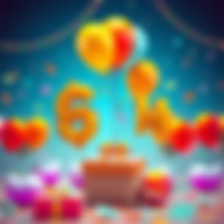 Graphic showing RetoSwap's $69M volume milestone with balloons and a prize box for the giveaway challenge