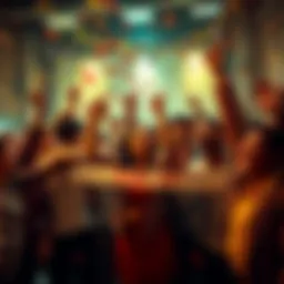 Celebration of Return to Top Rankings A group of diverse people celebrating with confetti and a banner that says 'Top 40' in a festive atmosphere.