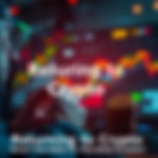 A person looking at cryptocurrency charts and coins, contemplating re-entering the market