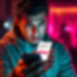 A worried person looking at a smartphone displaying a notification about account closure from Revolut