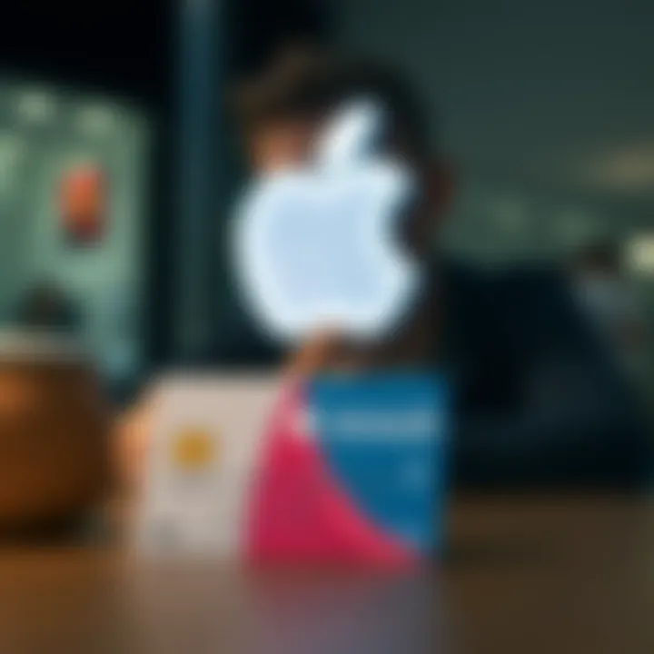 A Revolut card next to the Apple Pay logo with a frustrated person in the background