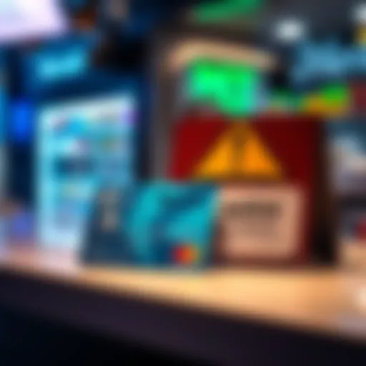 Revolut Card with Warning Sign A Revolut debit card placed on a counter next to a warning sign about extra charges, illustrating potential fees at shops.