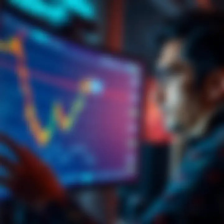 A person looking at a screen showing a chart declining, representing the end of commodities services on Revolut, with a worried expression.