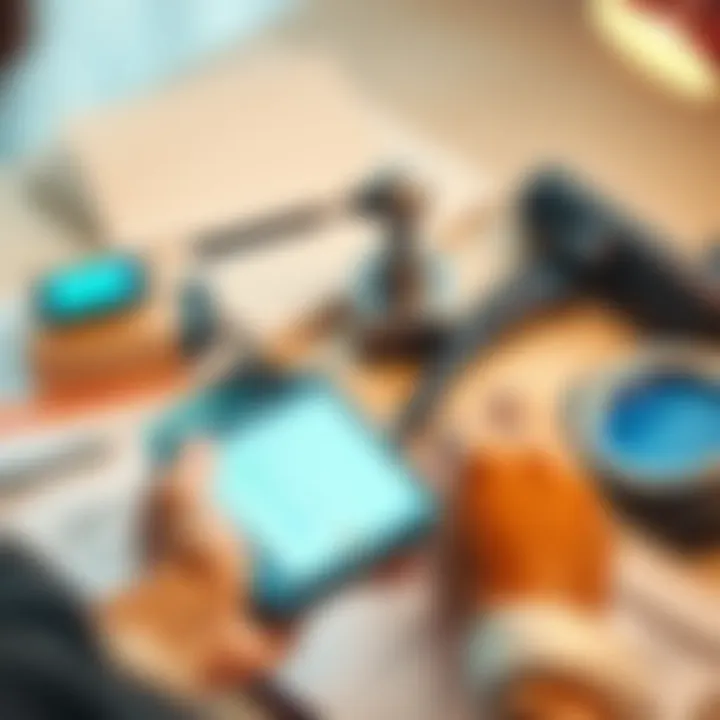 A person reviewing loan options on a mobile device with a financial planner's tools in the background, symbolizing modern banking solutions.