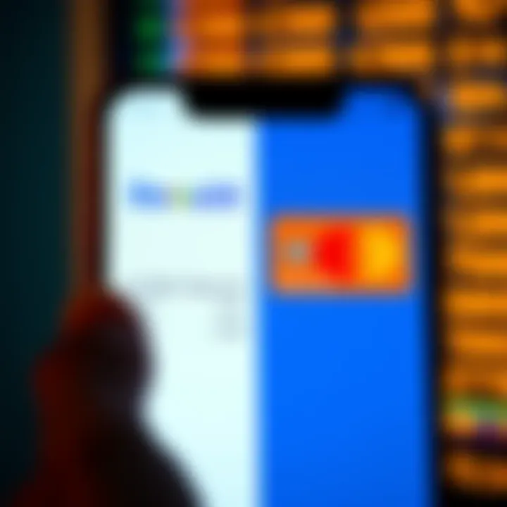 A side-by-side comparison of Revolut and Mastercard exchange rates displayed on a smartphone screen, showing currency symbols and rates in the background.