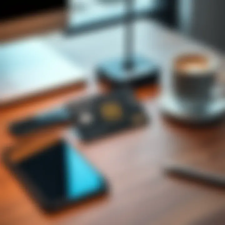 A sleek Revolut Metal card rests on a modern wooden desk with a smartphone and coffee cup nearby.