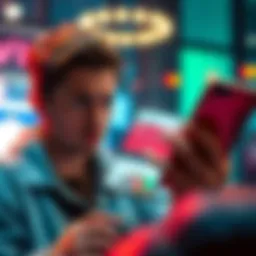 A concerned user looking at a smartphone with a Revolut app, displaying removed posts and warnings on the screen, showcasing digital censorship
