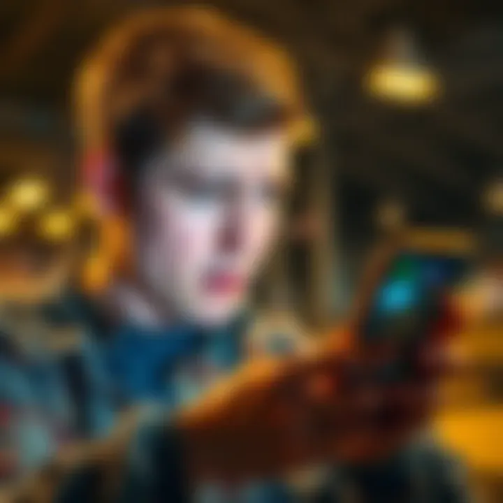 A frustrated person checking their email on a smartphone while looking worried about a delayed confirmation from Revolut.