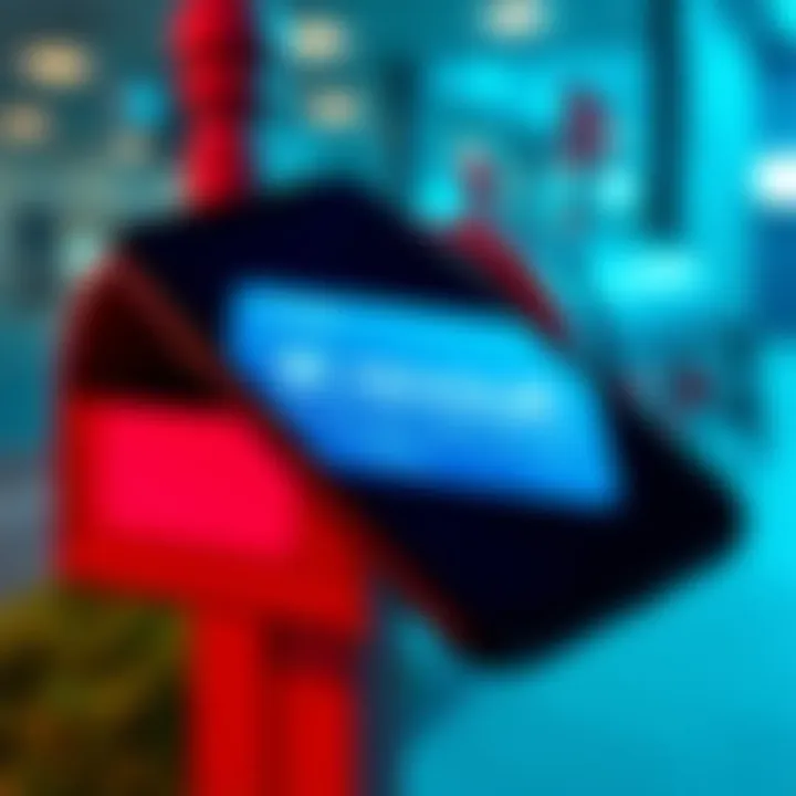 A close-up of a virtual card displayed on a smartphone, with a mailbox in the background to represent physical mail inquiries.