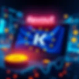 Illustration showing a digital currency exchange interface with EU flag and currency symbols