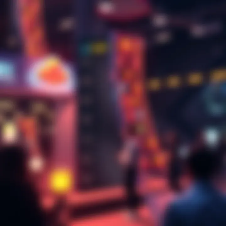 A visual representation of a rewards ladder showing different tiers and rewards, with people discussing strategies in the background.