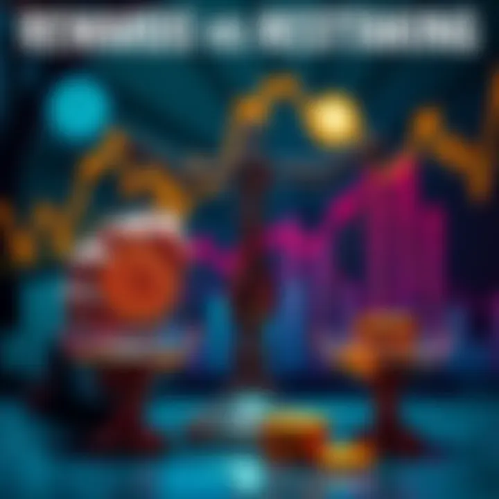 A person weighing the options of claiming rewards or restaking, with coins and charts in the background.