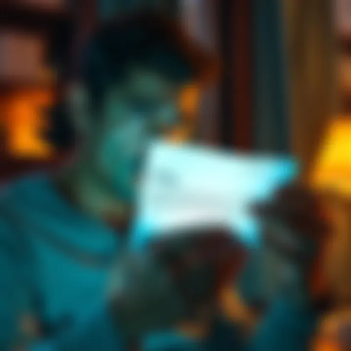 A concerned individual reading an email about unauthorized Ring account activity, with a worried expression, indicating potential fraud linked to a Coinbase breach.