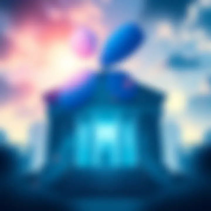Ripple logo with an illustration of a bank building, symbolizing the quest for a banking license in the U.S.