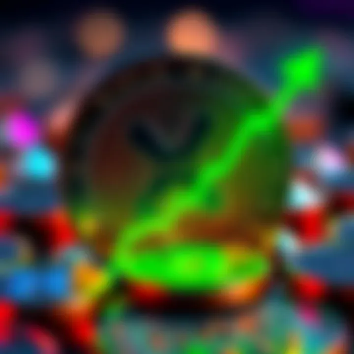 A visual representation of Ripple (XRP) coin with an upward trend graph indicating a 14% increase, symbolizing investment potential.