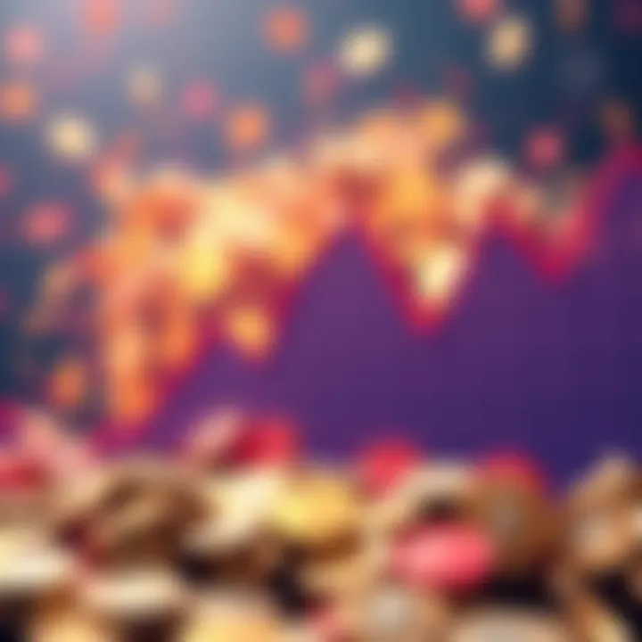 A graph showing the rapid increase of memecoins with animated coins in the background symbolizing the crypto frenzy.