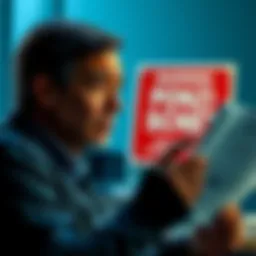 Risks of Ponzi Schemes A worried person looking at financial documents with a red warning sign about Ponzi schemes in the background