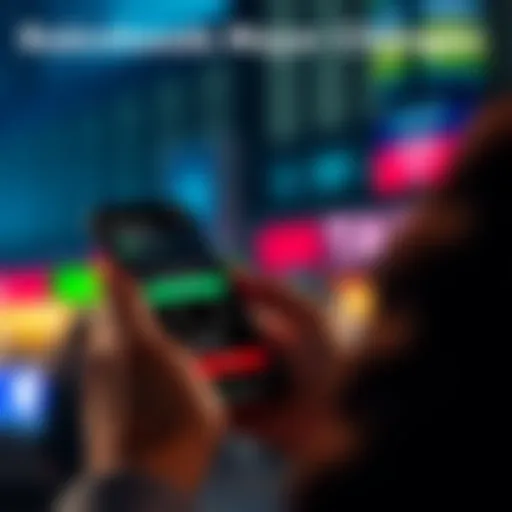 A person looking at their smartphone with the Robinhood app open, showing account information and notifications about major changes.