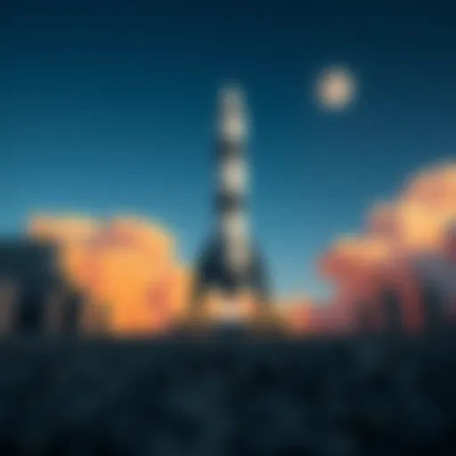 A rocket ready for launch, aimed towards the moon, symbolizing the goal to be the first to land on the moon