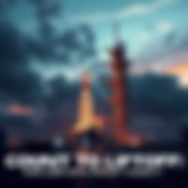 A rocket standing on the launch pad with a timer counting down to launch, surrounded by crew preparing for the mission.