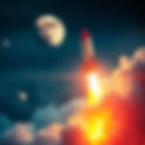 A rocket taking off towards the moon, symbolizing growth in cryptocurrency