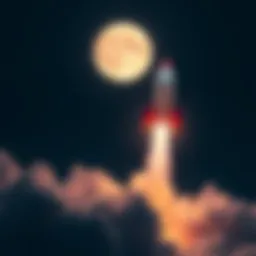 A rocket taking off towards the moon, symbolizing investment in future gains.