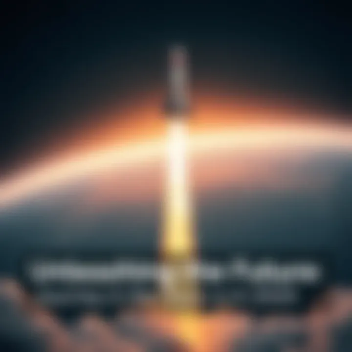 A rocket soaring into the sky with flames and smoke as it embarks on a mission to explore space