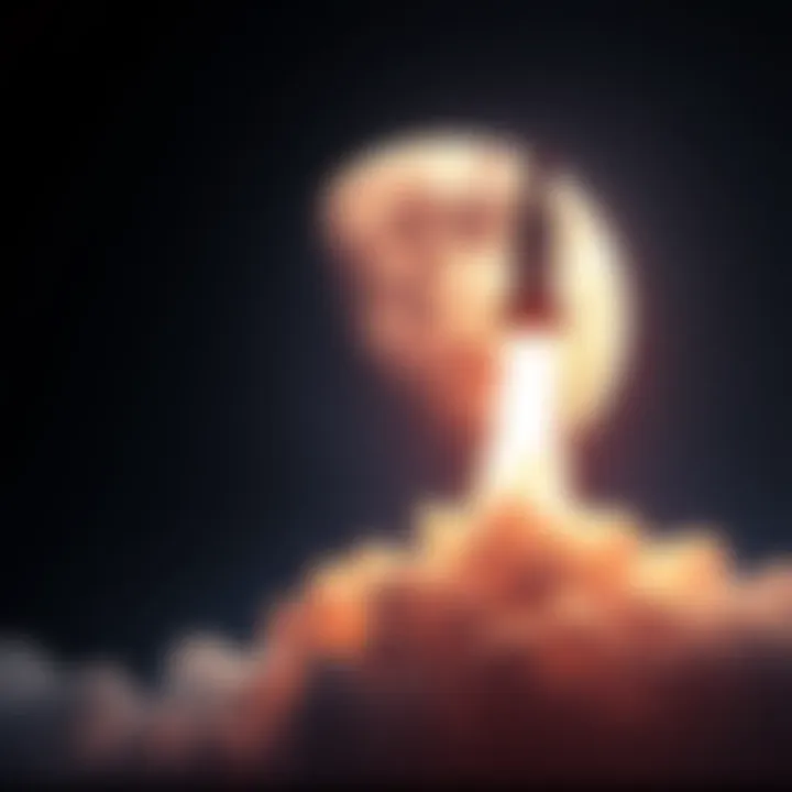 Rocket Launch to the Moon A rocket soaring into space with a vibrant moon in the background, symbolizing exploration and ambition.