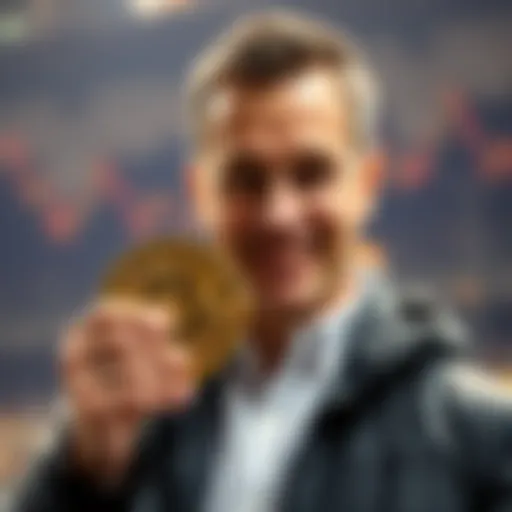 Roger Ver holding a Bitcoin, symbolizing his 2011 prediction about Bitcoin's growth over stocks.