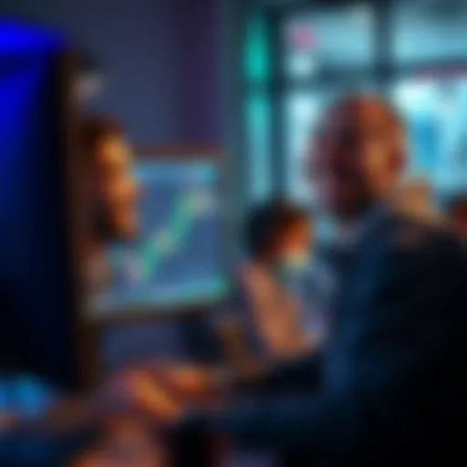 A rookie trader smiling proudly at their computer screen, showing a graph with upward trends, symbolizing success in trading.